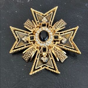 Elegant St John Gold and Black Starburst Brooch